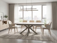 Meubles modernes, table à manger extensible en céramique noire avec un design de base croisée innovant