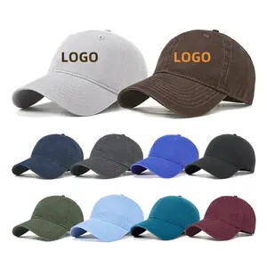 Wholesale Unisex Quality 100% Cotton Big Baseball Cap Classic Washed Dad Cap Blank Custom Logo Embroidered Dad Hat