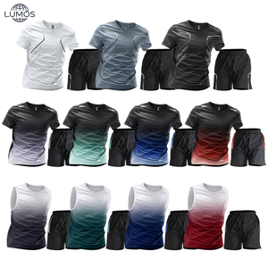 Ensemble T-shirt et short en soie glacée à séchage rapide pour <span class=keywords><strong>homme</strong></span> – Tenue de sport, course et entraînement – Logo et motif personnalisables disponibles - Product Image 1