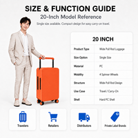 Valise à roulettes légère et large en PC, 20 pouces, coque rigide, roues pivotantes fluides, idéale pour les voyages en avion