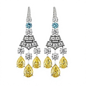 Pendientes Modernos de Diamantes en Plata 925 con Gemas Amarillas y Azules de Corte Pera, Certificados por IGI, Joyería para Bodas - Product Image 1