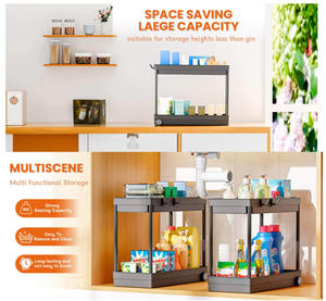 Estante de almacenamiento de doble capa debajo del fregadero, estante de almacenamiento de condimentos, cesta organizadora, cajón con ganchos - Product Image 6