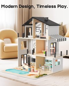 Grande maison de poupée en bois moderne avec meubles et accessoires, jouet en bois pour les tout-petits de 3 ans et plus, cadeau idéal pour les garçons et les filles - Product Image 4