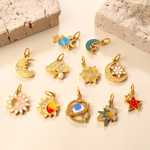 Colgantes Temáticos de Estrella, Luna y Sol en Oro, Dijes de Planeta con Engaste de Garra, Accesorios de Joyería DIY, Uso Diario Unisex - Product Image 3