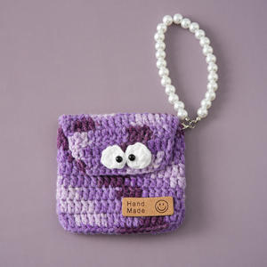Tissage fait main étudiant créatif méfait sac main fil mélangé petit monstre carte sac perle chaîne poche portefeuille laine sac - Product Image 5