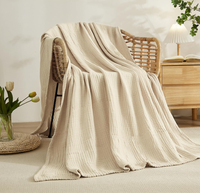 Couverture en gaze de coton 6 couches couleur beige clair, style coréen, motif vintage, légère et douce, pour toutes les saisons