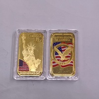 Barre commémorative plaquée or du Jour de l'Indépendance des États-Unis, Statue de la Liberté et Aigle, colorée, objet de collection