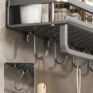 Estante de pared de acero al carbono con base hueca, barra para toallas y ganchos, tendencia 2026 para el hogar - Product Image 4
