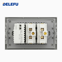 Prise murale intelligente DELEFU avec panneau en verre gris standard brésilien, interrupteur 20A 10A, prise réseau CAT6 et port USB Type-C pour recharge domestique