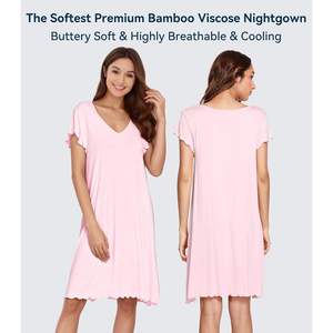 Chemise de nuit en viscose de bambou pour femme, manches courtes, douce, rafraîchissante, grandes tailles S-4X, vente en gros - Product Image 4