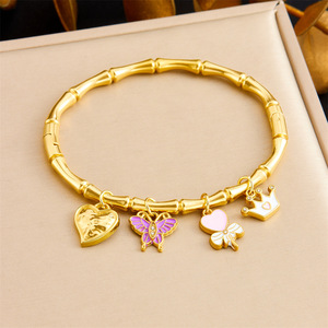 Gold Plated Bamboo Bracelet With Ocean Charm Women's Jewelry Gift Round Shape Zinc Alloy Fashion Charm Bracelets - Product Image 3