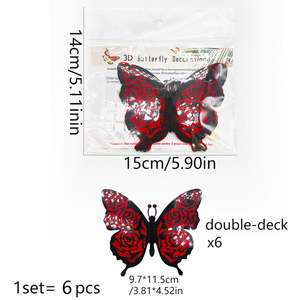 Set di 6 Adesivi Murali 3D a Doppio Strato a Forma di Farfalla per San Valentino, Decorazioni Dorate Glitterate con Adesivo - Product Image 5