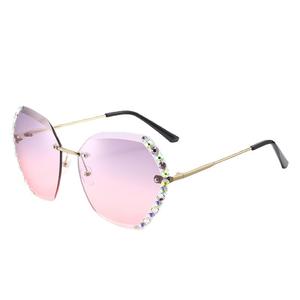 Gafas de sol elegantes sin montura para mujer, lentes de resina UV400, bordes con corte de diamante, CH005-C1, gafas de sol de moda - Product Image 4