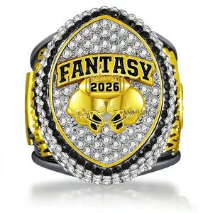 Anillo de Campeonato de Fútbol de Fantasía 2026, Clásico, de Aleación, Bicolor, Dorado y Negro, con Pedrería, Trofeo para Ganador de Liga de Fútbol de Fantasía, Nombre Personalizado - Product Image 1