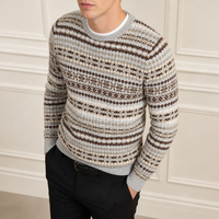 Pull en tricot col rond pour homme, motif géométrique nordique Fair Isle, manches longues, collection automne-hiver, vente en gros, personnalisable OEM