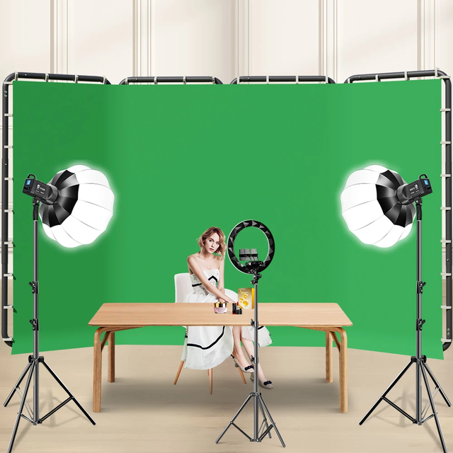 Large Foldable Chroma Key Green Screen Backdrop with Stand Photography Background Support System
