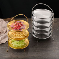 Support alimentaire métallique 3 niveaux de haute qualité, poli, sans BPA, gain de place, en acier inoxydable 304, avec poignée portable, pour organisateur de plats chauds et desserts