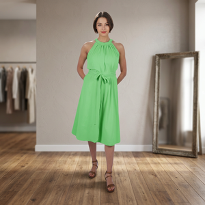 Vestido de maternidad de algodón floral informal verde Cómodo hasta la rodilla Mangas estirables Tejido tejido Ecológico Liso teñido - Product Image 3