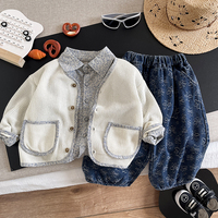 Ensembles de mode 3 pièces pour bébés garçons : Veste décontractée en coton gaufré, chemise à revers et pantalon en jean – Collection Automne Hiver 2026