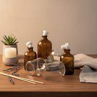 Vente en gros de flacons en verre ambré de 50 ml et 100 ml pour diffuseur d'huiles essentielles, avec bouchon en liège, pour l'aromathérapie, en carton