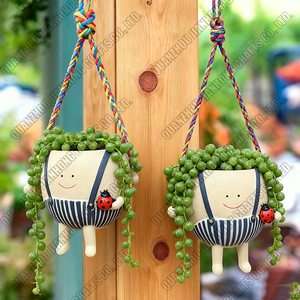 Pop carino Ssmiley faccia Swing vaso di fiori decorazione di personalità vaso di cartone animato resina decorazione succulenta appesa vaso di fiori - Product Image 2
