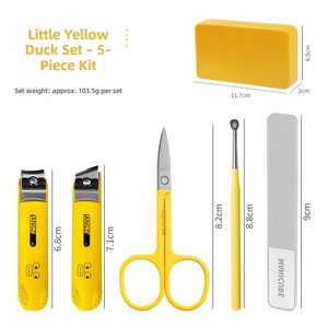Kit de manicura amarillo de 5 piezas, cortaúñas de acero inoxidable, tijeras manuales para uñas, tenedor para cutículas, lima de uñas, herramientas de belleza portátiles - Product Image 2