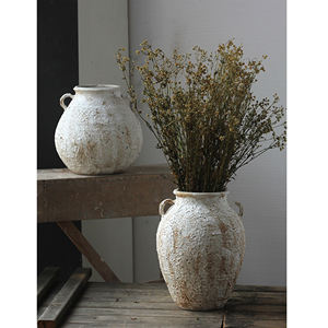 중국어 이중 손잡이 골동품 세라믹 꽃 꽃병 가정 장식 수경 도자기 손으로 만든 테라코타 테이블 상단 꽃병 - Product Image 5