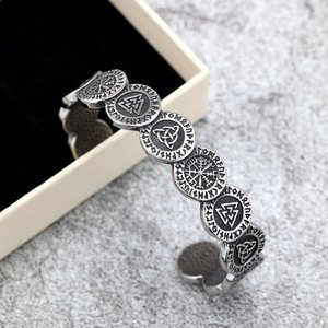 Pulsera vikinga nórdica de acero inoxidable con símbolos vikingos, diseño abierto en forma de C, joyería unisex, regalo para hombres y mujeres - Product Image 2