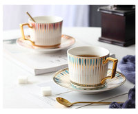 Tasse à café et soucoupe en céramique, à poignée en or, style européen, pour la maison