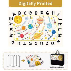 Tapis de jeu pour enfants, épaisseur 1,5 cm, carré, en fibre de polyester, thème spatial, lavable en machine, usage domestique - Product Image 3