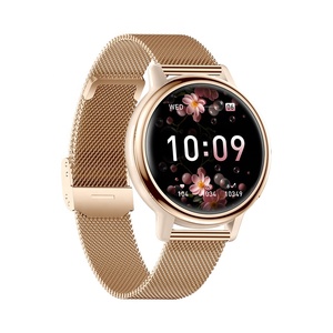 Ladies Waterproof Smartwatch AK88 IP68 Waterproof Round Gold Dial Metal Strap Options BT Call Fitness Tracker LED Flashlight - Product Image 4