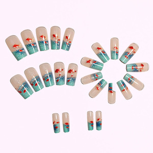 Nuove Unghie Finte Lunghe <span class=keywords><strong>Blu</strong></span> con Design a Pesci Oceanici, 24 Pezzi, Unghie Artificiali Press-on per Nail Art, Vendita all'Ingrosso - Product Image 6