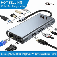 Adaptador Hub USB C 11/10/8/7/6/5/4/3 en 1 con HDMI 4K 30Hz, Carga PD, RJ45, Lector de Tarjetas VGA, Audio para Laptop