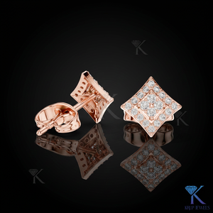Lab Grown Diamond Geometric Rhombus <b>Stud</b> Earrings Pave Halo 4 Stone Center 14K/18K Solid Gold Classic Wedding Party Women's - Product Image 2
