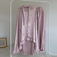 Ensemble de Robe de Prière Musulmane Abaya Jilbab 2 Pièces Volants Dubaï Télékoeng Malaisie Vêtements Modestes Aïd Ramadan 2025