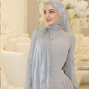 Sẵn Sàng Để Tàu Hot Bán 180*75Cm Malaysia Đảo Voan Màu Tinh Khiết Hijab Với Chuỗi Kim Loại Cho Hồi Giáo Khăn Choàng - Product Image 3