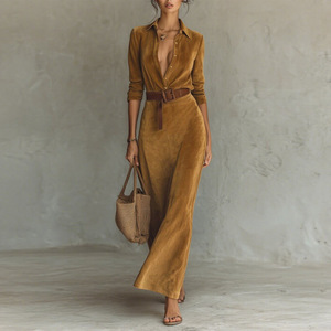 2026 Spring and Autumn New Wholesale Suede Waist <b>Long</b> Dress Fashion temperament Shirt <b>Skirt</b> - Product Image 1
