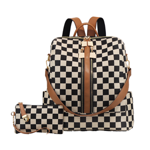 Trendy Fashion Checkerboard Large Capacity Women's Mommy Travel <b>Backpack</b> with Zipper Closure Polyester Lining Portable Design - Product Image 2