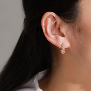 S925 Sterling Silver Elegant Smoky <b>Purple</b> Teardrop Pendant Necklace and Earrings for Women - A Luxurious and Elegant Gold Set - Product Image 6