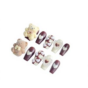 <span class=keywords><strong>Uñas</strong></span> Postizas Acrílicas Reutilizables con Diseño <span class=keywords><strong>de</strong></span> Corazón <span class=keywords><strong>de</strong></span> Oso 3D, Pintadas a Mano, Hechas a Medida, Novedad - Product Image 4