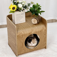 Table d'appoint multifonctionnelle en bois pour chat, 3-en-1 : Nid pour chat, tabouret et table d'appoint, Maison moderne pour chat d'intérieur avec coussin
