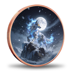 Moneta in Rame Puro 999 Blue Flame Wolf da 1 oz, Colorata con Stampa UV, Luna Urlante, Fuoco, Fantasia, Medaglia da Collezione, Vendita all'Ingrosso - Product Image 1