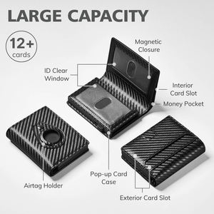 Металлический алюминиевый держатель для карт, бумажник с воздушной биркой, слот для дорожки RFID, тонкий из углеродного волокна, искусственная кожа, складной мужской кошелек - Product Image 2