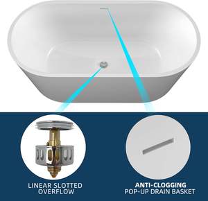 La baignoire autoportante classique en pierre artificielle peut être fendue pour déborder le populaire bain à remous anti-colmatage - Product Image 4