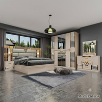 Ensemble de chambre à coucher turque complet, lit king size, cadre en bois double, mobilier de chambre moderne de luxe à prix abordable