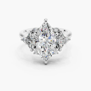 18K Yellow Gold Marquise Cut Lab Grown Diamond Ring, Side Marquise <b>Stones</b> Unique Art Deco Engagement Ring For Women Fine Jewelry - Product Image 6