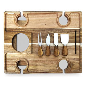 Plateau pliable en bois, 4 porte-verres, planche à fromage OEM/ODM, Table de pique-nique Portable en bois d'acacia avec couteau - Product Image 2
