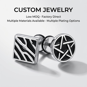 Boucles d'oreilles asymétriques Yogoo en émail noir plaqué or pour hommes, en acier inoxydable, forme zèbre, étoile, haltère, pour occasions festives - Product Image 1