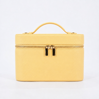 Trousse de Maquillage en PU Grainé Jaune Beurre Personnalisable avec Logo, Fermeture Éclair Dorée et Poignée Supérieure pour Femme, Idéale Voyage, Vente en Gros OEM