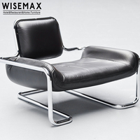 WISEMAX FURNITURE chaise de loisirs en cuir design rétro meubles de salon canapés simples pieds en métal fauteuil d'appoint en cuir marron